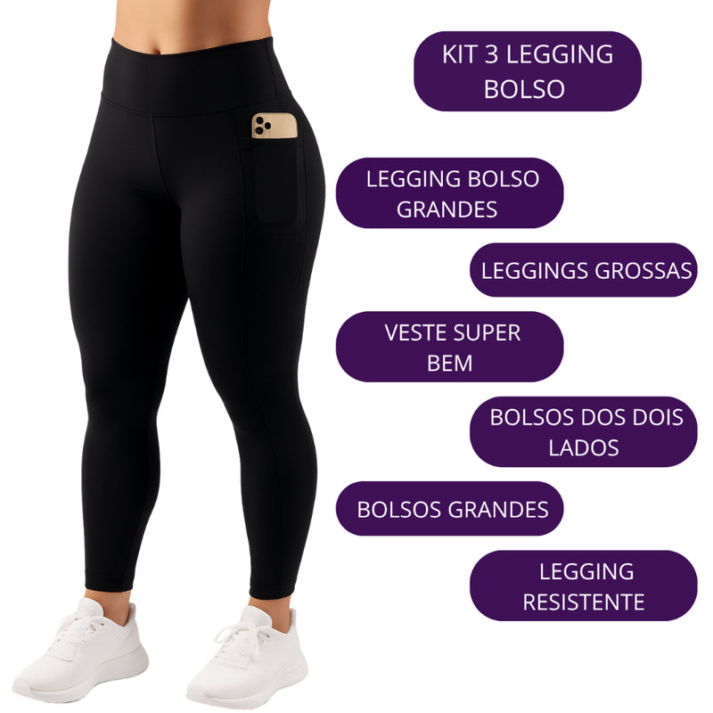 Kit 3 Calça Legging  ALLForFit
